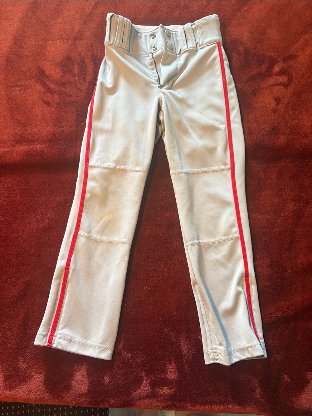 Kids White Athletic Sweatpants with Red Side Stripe